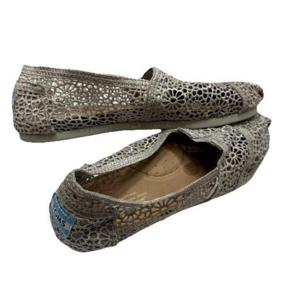 TOMS Women's Open Lace Crochet Cream/Tan Slip On Espadrilles Shoes Flats sz 7.5 - Picture 8 of 10